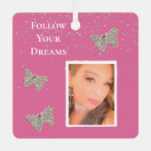 Pink Silver Sparkle Schmetterlinge Ihr Foto Ornament Aus Metall (Vorderseite)