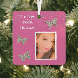 Pink Silver Sparkle Schmetterlinge Ihr Foto Ornament Aus Metall