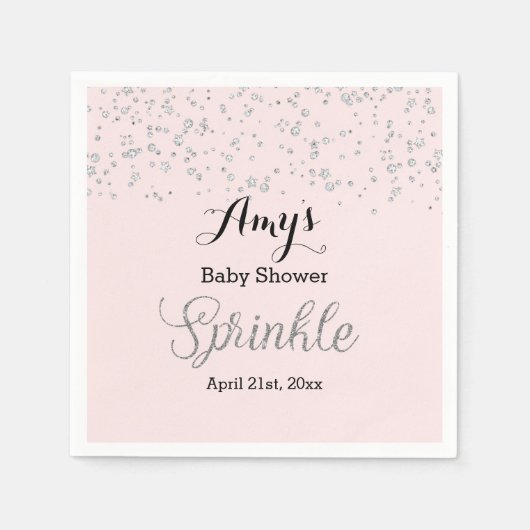 Pink Silver Sprinkle Babydusche Napkin Serviette (Vorderseite)