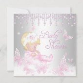Pink Silver Sprinkle Butterfly Babydusche Blonde Einladung (Vorderseite)