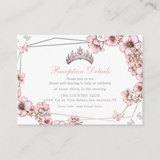 Pink Silver Tiara Butterfly Enclosure Card Begleitkarte (Vorderseite)