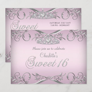 Pink Silver Tiara Sweet 16 Geburtstag Einladung