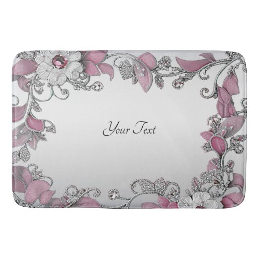 Pink Silver White Floral Bath Mat Badematte (Vorderseite)