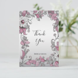 Pink Silver White Floral Danke Karte