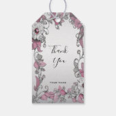 Pink Silver White Floral Geschenk Tag Geschenkanhänger (Rückseite)
