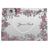 Pink Silver White Floral Geschenktasche Große Geschenktüte (Vorderseite)