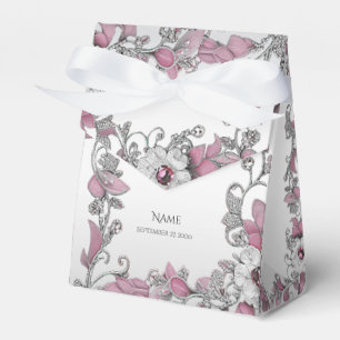 Pink Silver White Floral Gevor Box Geschenkschachtel
