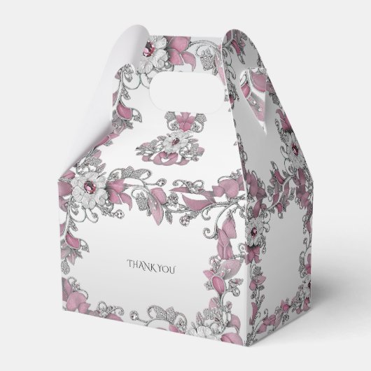 Pink Silver White Floral Gevor Box Geschenkschachtel (Rückseite)