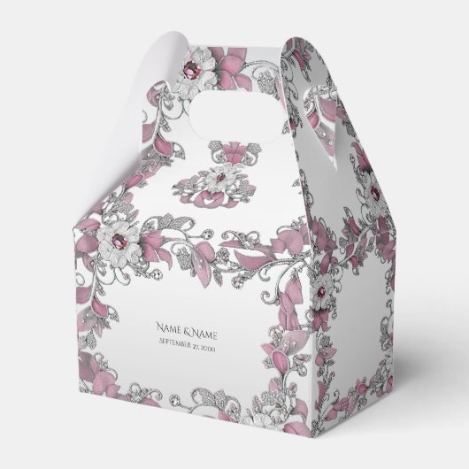 Pink Silver White Floral Gevor Box Geschenkschachtel (Vorderseite)