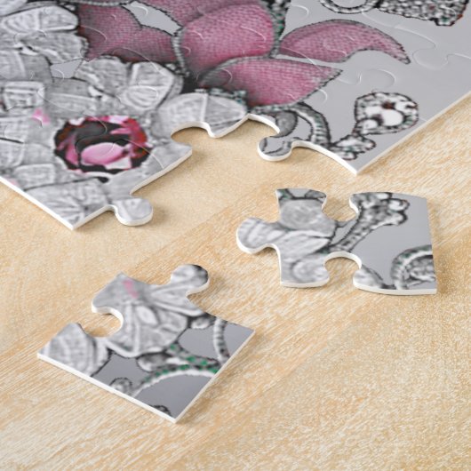 Pink Silver White Floral Jigsaw Puzzle (Seite)