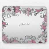 Pink Silver White Floral Mousepad (Vorne)