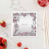 Pink Silver White Floral Napkins Serviette (Beispiel)