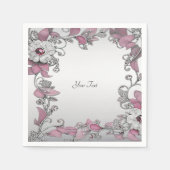Pink Silver White Floral Napkins Serviette (Vorderseite)