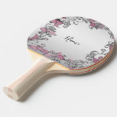 Pink Silver White Floral Ping Pong Paddel Tischtennis Schläger (Vorderseite)