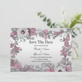 Pink Silver White Floral Save the Date (Stehend Vorderseite)