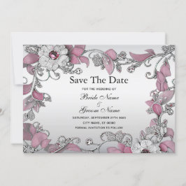 Pink Silver White Floral Save the Date