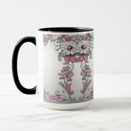 Pink Silver White Floral Tasse (Links)