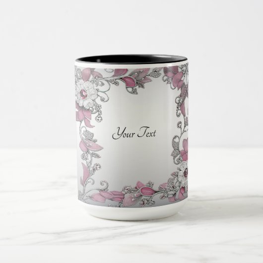 Pink Silver White Floral Tasse (Zentrum)