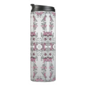 Pink Silver White Floral Thermal Tumbler Thermosbecher (Nach rechts gedreht)