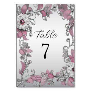 Pink Silver White Floral Tischnummer