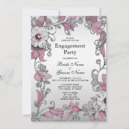 Pink Silver White Floral Verlobung Einladung