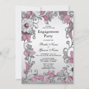 Pink Silver White Floral Verlobung Einladung