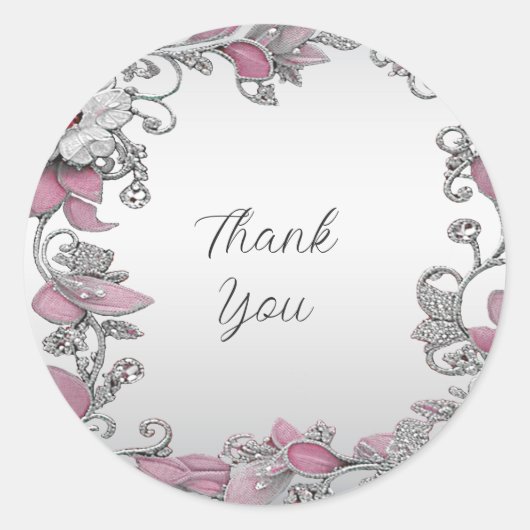 Pink Silver White Floral Wedding Sticker (Vorderseite)