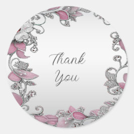 Pink Silver White Floral Wedding Sticker