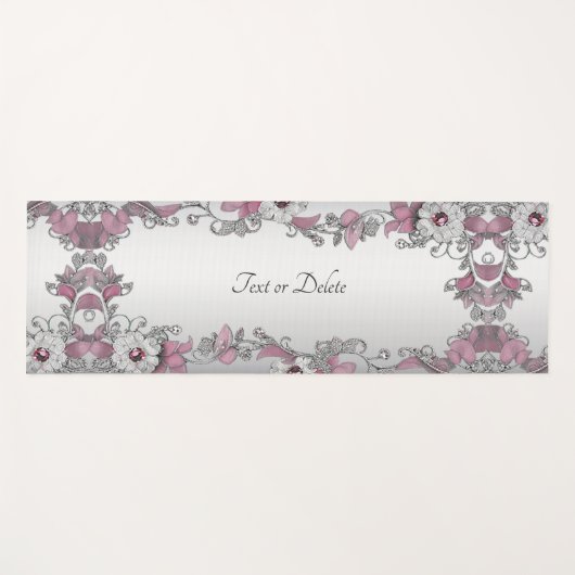 Pink Silver White Floral Yogmatte Yogamatte (Vorderseite (Horizontal))