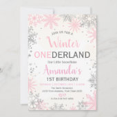 Pink Silver Winter ONEderland Birthday Invitation Einladung (Vorderseite)
