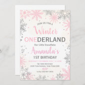 Pink Silver Winter ONEderland Birthday Invitation Einladung (Vorne/Hinten)