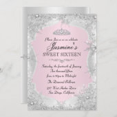 Pink Silver Winter Snowflake Sweet 16 Einladung (Vorne/Hinten)