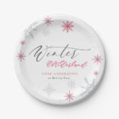 Pink Silver Winter Snowflakes 1st Birthday  Pappteller (Vorderseite)