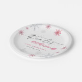 Pink Silver Winter Snowflakes 1st Birthday Pappteller (Schrägansicht)