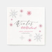 Pink Silver Winter Snowflakes 1st Birthday  Serviette (Vorderseite)