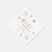 Pink Silver Winter Snowflakes 1st Birthday  Serviette (Ecke)