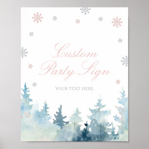 Pink & Silver Winter Wonderland Custom Party Signi Poster