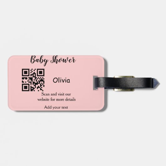 Pink simple baby shower q r code add name text thr gepäckanhänger (Rückseite horizontal)