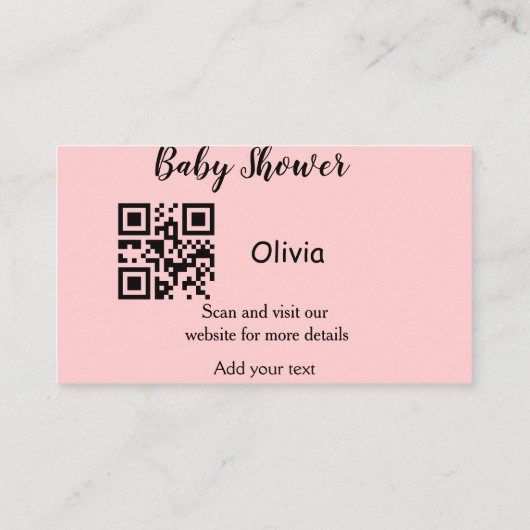 Pink simple baby shower q r code add name text thr visitenkarte (Rückseite)