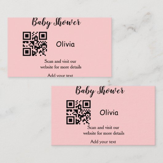 Pink simple baby shower q r code add name text thr visitenkarte (Vorne/Hinten)
