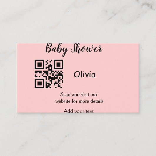 Pink simple baby shower q r code add name text thr visitenkarte (Vorderseite)