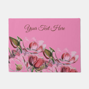 Pink Simple Beruflich Calligraphy Magnolias Fußmatte