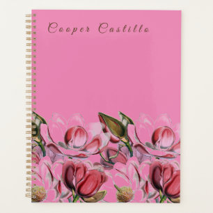 Pink Simple Beruflich Calligraphy Magnolias Planer