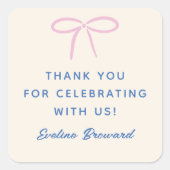 Pink Simple Bow Custom Message and Name Quadratischer Aufkleber (Vorderseite)
