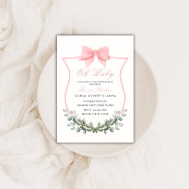 Pink Simple Bow Eucalyptus Wappen Girl Baby Showro Einladung