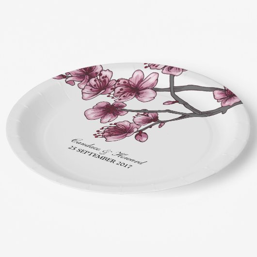 Pink Simple Cheroms Papierblüten Teller (Schrägansicht)