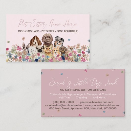 Pink Simple Dog Breed Puppy Grooming Petsitter Visitenkarte (Vorne/Hinten)