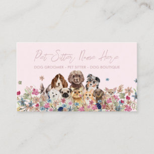 Pink Simple Dog Breed Puppy Grooming Petsitter Visitenkarte