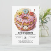 Pink Simple Donuts Geburtstag Einladung (Stehend Vorderseite)
