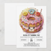 Pink Simple Donuts Geburtstag Einladung (Vorne/Hinten)